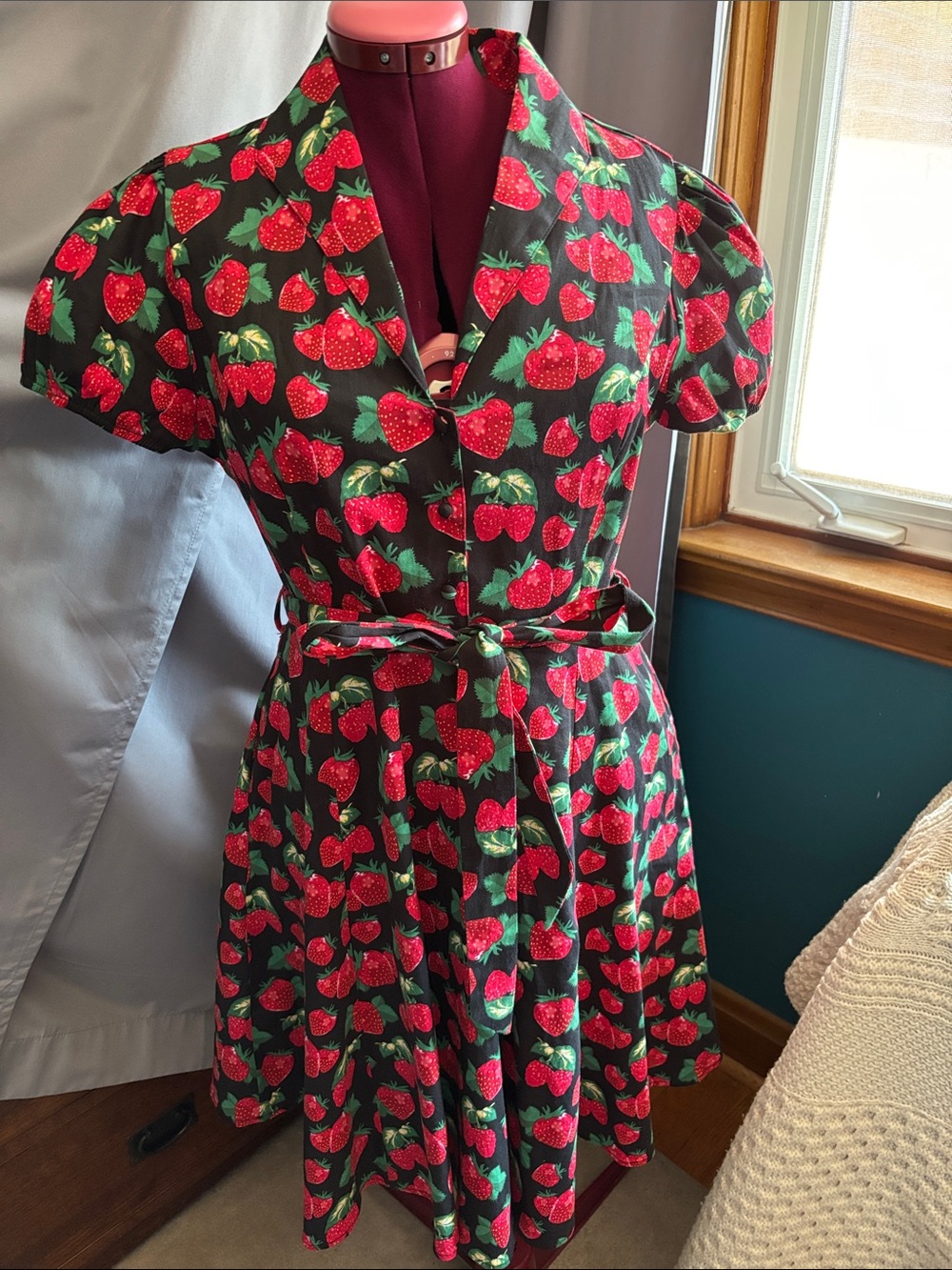LA Soul stretch cotton poplin strawberry print dress